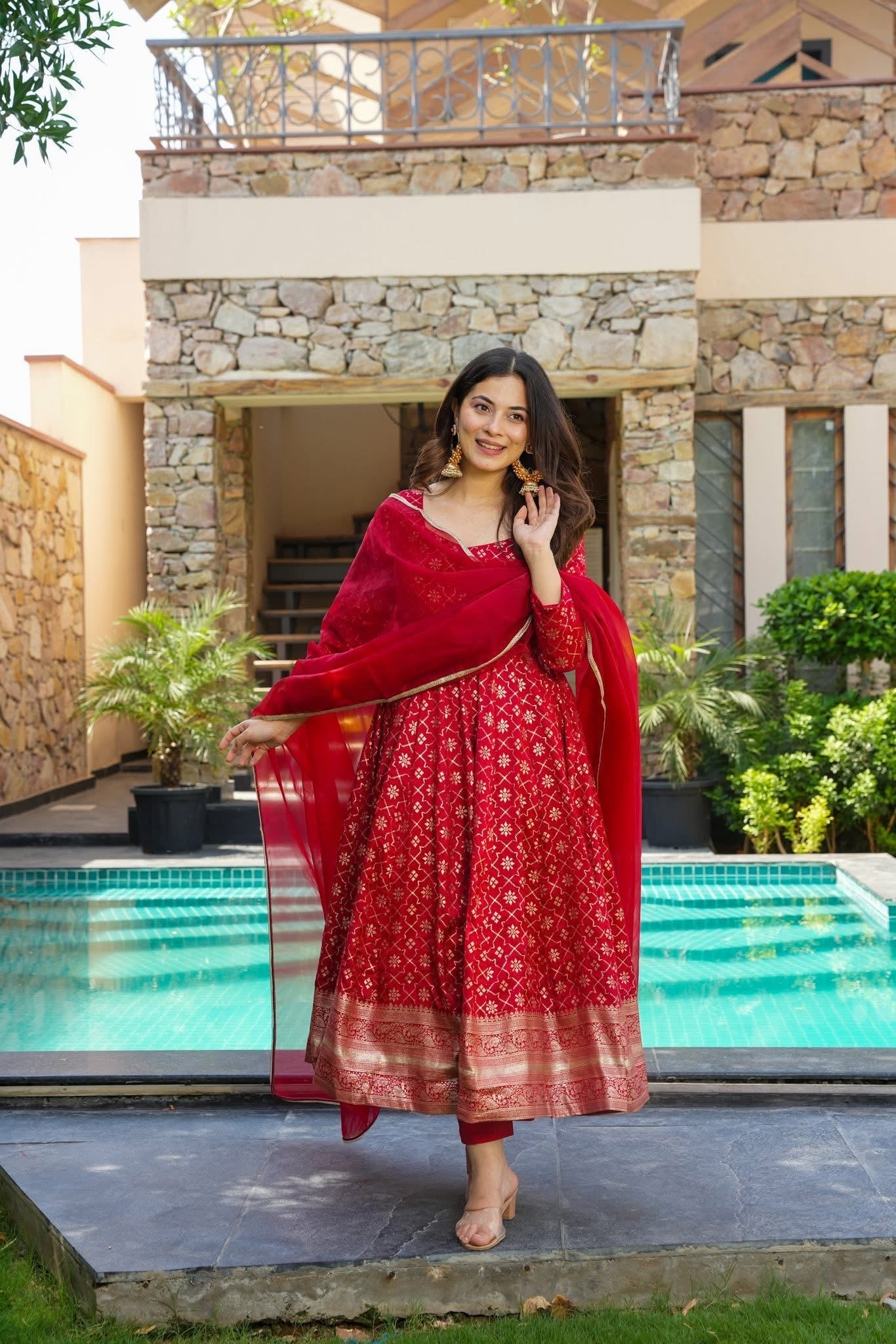 Ruby Elegance Silk Suit Set