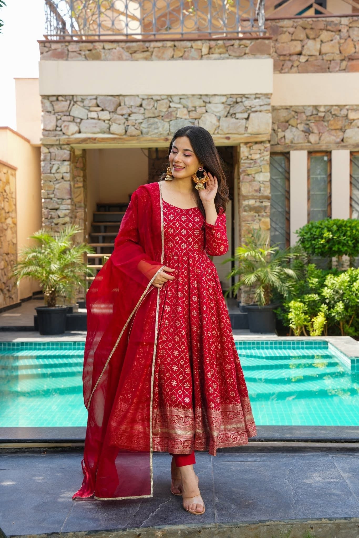 Ruby Elegance Silk Suit Set