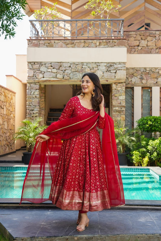 Ruby Elegance Silk Suit Set